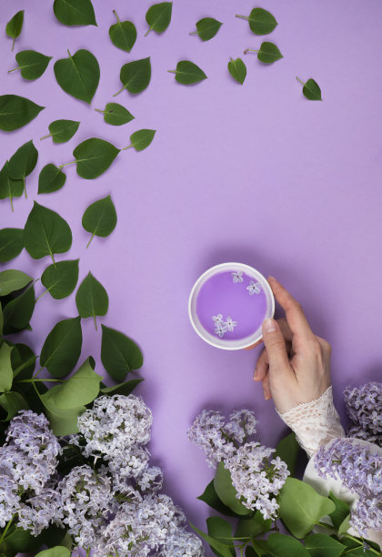 春暖花开的紫丁香纵旗带着热饮图片下载