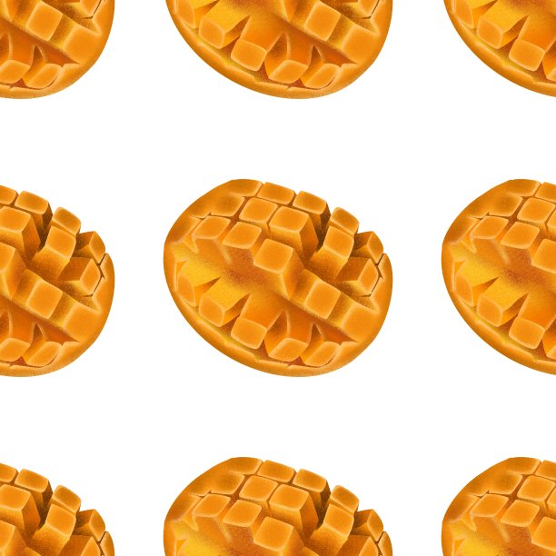 手绘芒果无缝图案的纹理插图孤立在白色的背景。用于打印，织物，图案，卡片，海报，菜单，生态食品店，美食节，背景图片下载