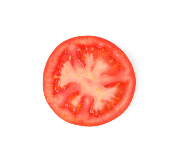 切片成熟的番茄孤立在白色，俯视图图片下载