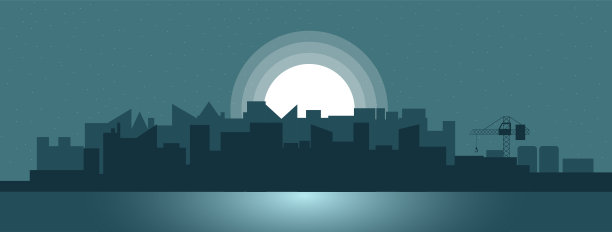 全景的工业城市与滨水在月光插图图片下载