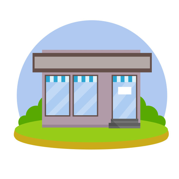 小商店和商店。食品贸易和咖啡店。房子的正面有陈列柜图片下载