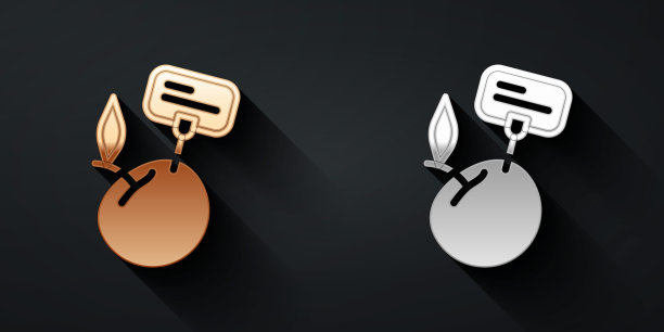 金色和银色超市食品与价格标签图标孤立在黑色背景。长长的阴影风格。向量图片下载