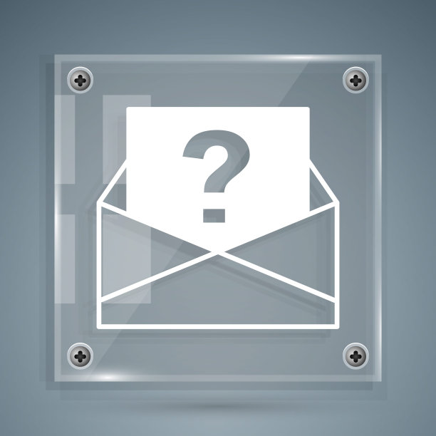 白色信封和问号图标孤立在灰色背景。字母与问号符号。通过电子邮件发送请求。方形玻璃面板。向量图片下载