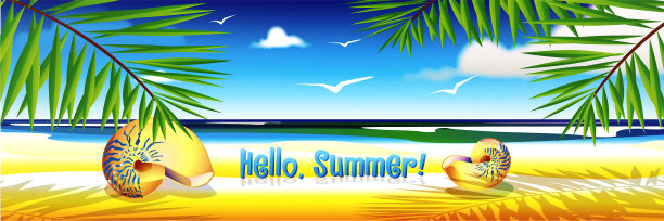 你好,夏天!暑假在海边。创意海报或传单图片下载