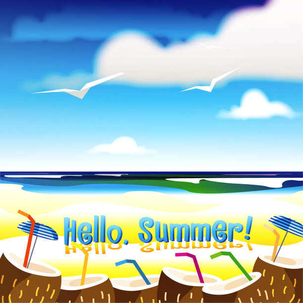 你好,夏天!暑假在海边。创意海报或传单图片下载