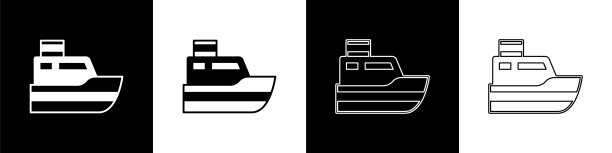 设置船舶航线路径，起始点GPS和黑白背景上孤立的黑线图标。向量图片下载