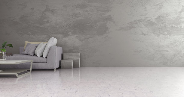 现代室内，混凝土墙壁装饰和大理石地板，3D渲染图片下载