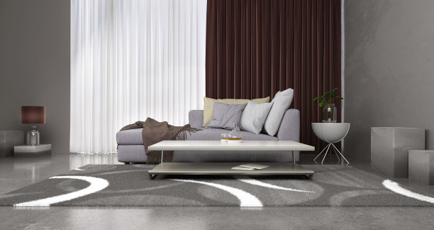 现代室内客厅阁楼，混凝土墙壁和地板，3D渲染图片下载