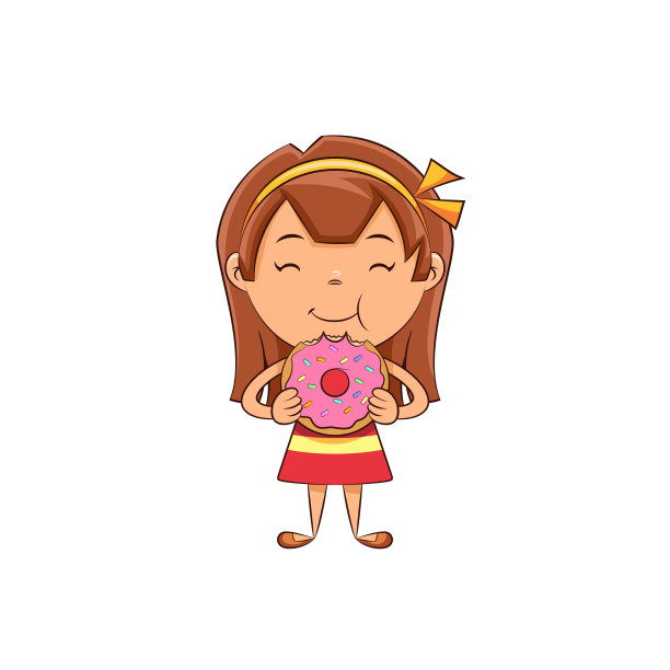 女孩吃甜甜圈，快乐可爱的孩子图片下载