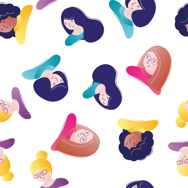 无缝与美女图案。各种女性面孔，涂鸦风格纹理。年轻人的头像有着不同的发型图片下载