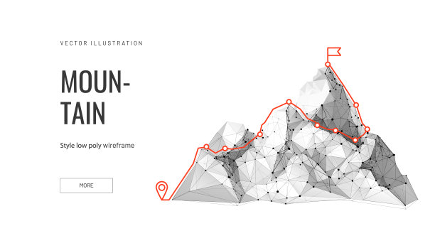 通往山顶的成功概念在数字未来风格上的白色背景。图片下载