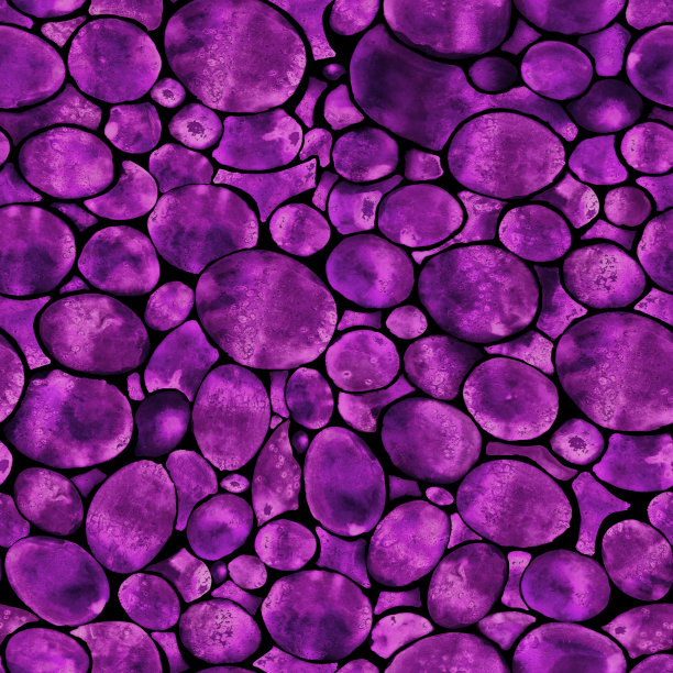 紫色水彩圆无缝模式上的黑色背景。手绘抽象圆圈无尽打印织物或包装纸。背景上的粉色水滴。可爱的泡沫壁纸。图片下载