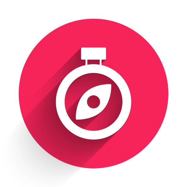 白色罗盘图标孤立与长阴影。Windrose导航的象征。风向玫瑰图信号。红色圆圈按钮。向量图片下载