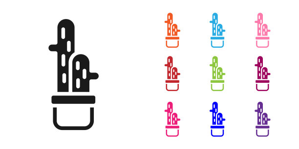 黑色仙人掌仙人掌仙人掌仙人掌在锅图标孤立的白色背景。盆栽植物。盆栽植物标志。设置图标丰富多彩。向量图片下载