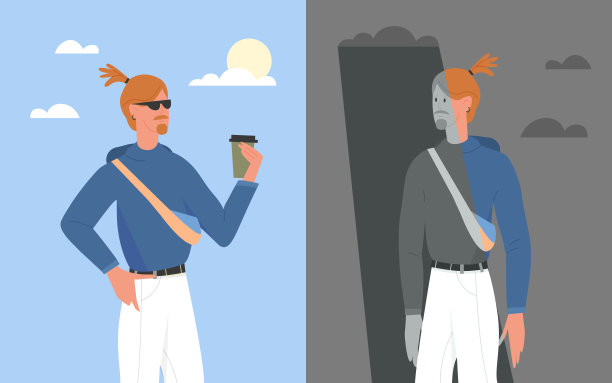 年轻人有快乐或坏心情，悲伤的潮人有情绪心理问题或微笑图片下载