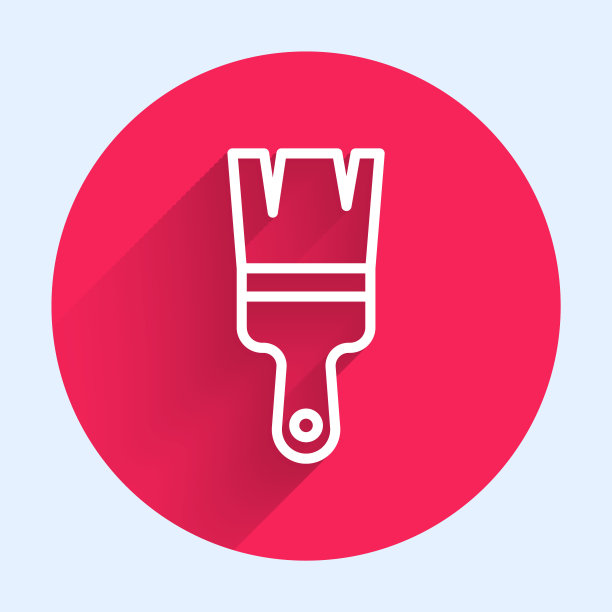 白线油漆刷图标孤立与长阴影。红色圆圈按钮。向量图片下载