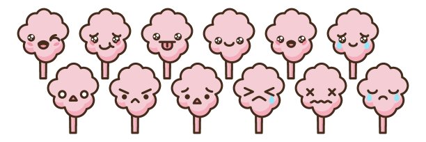 动漫风格的卡通甜食。棉花糖表情矢量字符。图片下载
