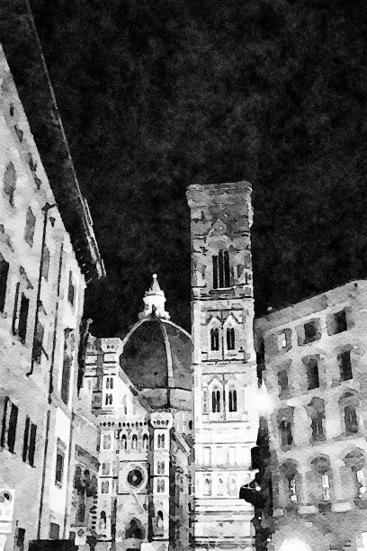 佛罗伦萨大教堂的黑白夜景。数字绘画。图片下载