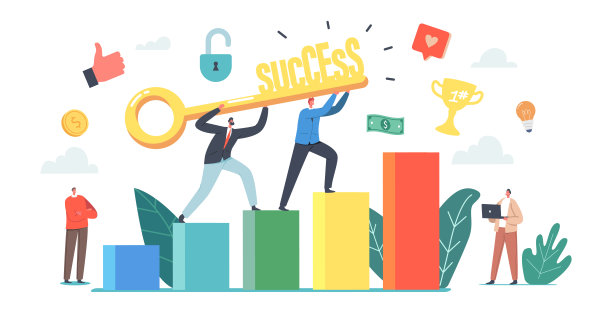 成功的关键，挑战，伙伴关系和领导力概念。商业人士攀登金融图表阶梯图片下载