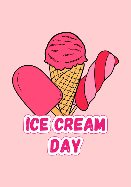 冰淇淋的一天。节日的概念。模板的背景，旗帜，卡片，海报与文字题词。矢量彩色插图在粉红色的背景。图片下载