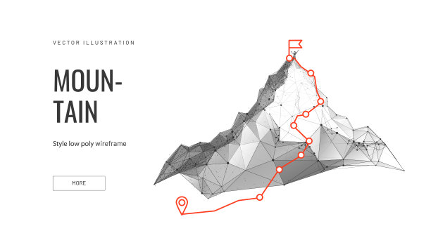 通往山顶的成功概念在数字未来风格的蓝色背景。矢量图解的概念逐步实现的目标图片下载