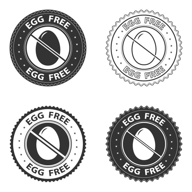无蛋图标，邮票。矢量插图孤立在白色背景。徽章或贴纸平面设计。健康食品的概念。食品包装无蛋标志或营养产品营养标志。图片下载