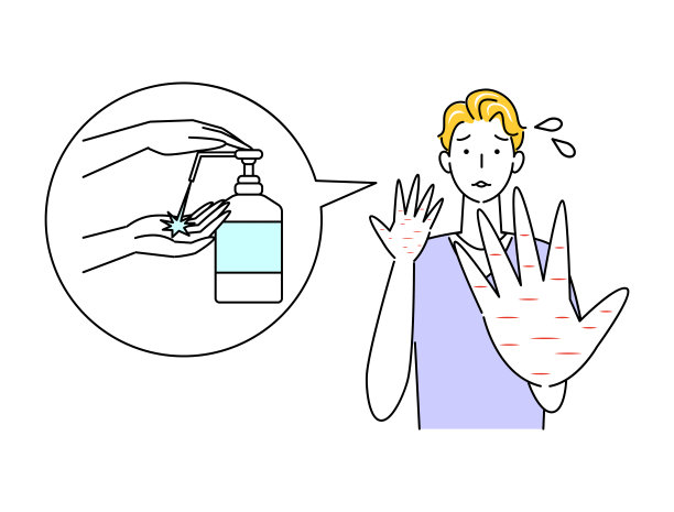 皮肤护理可爱的男人伤心与手粗糙的皮肤与酒精消毒插画简单向量皮肤护理。一个可爱的家伙，他很伤心，因为他的手因为酒精消毒而变得粗糙。简单的说明。vecto图片下载