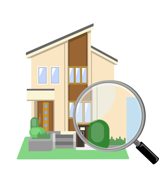 一个独立的房子和放大镜的插图图片下载