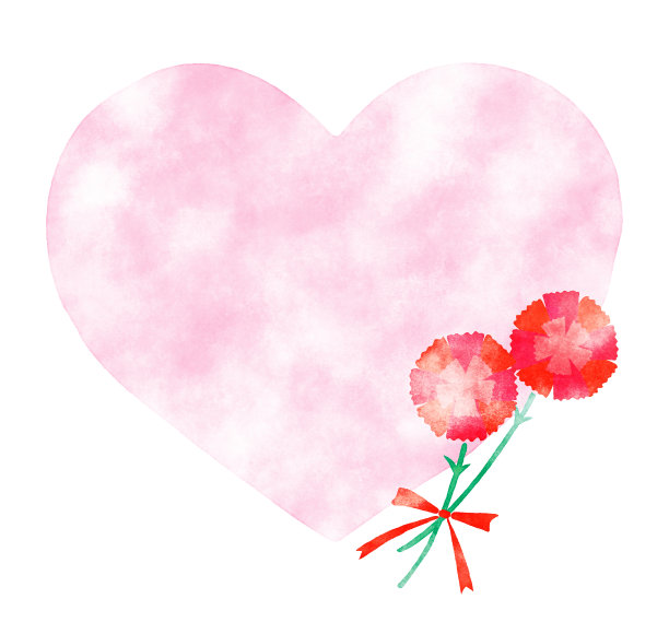 大型粉红色心形和红色康乃馨与水彩纹理。图片下载
