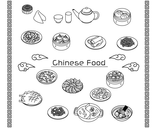 中国菜简单的线条图标图片下载