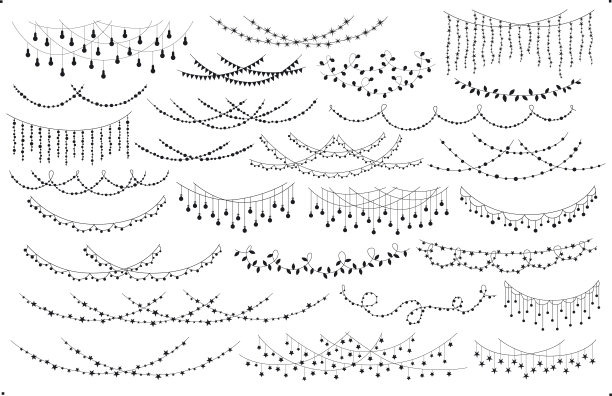 圣诞新年婚庆晚会吊线灯装饰花环集，孤立矢量插图节日图形图片下载
