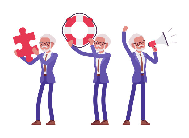 英俊的老人在优雅的正式西装与拼图，扩音器图片下载