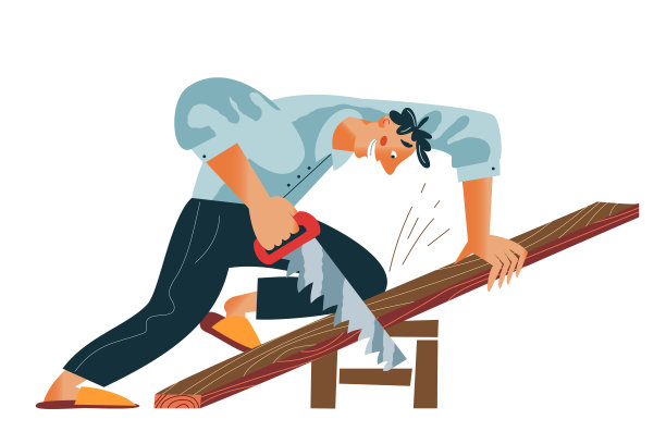 在家里用手锯砍柴的人。有工作或有爱好的人。周末活动和生活方式在房子矢量插图。男性建筑与工具在白色背景图片下载