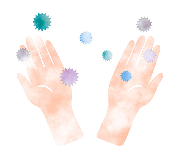 手沾满细菌、病毒等具有水彩质感图片下载