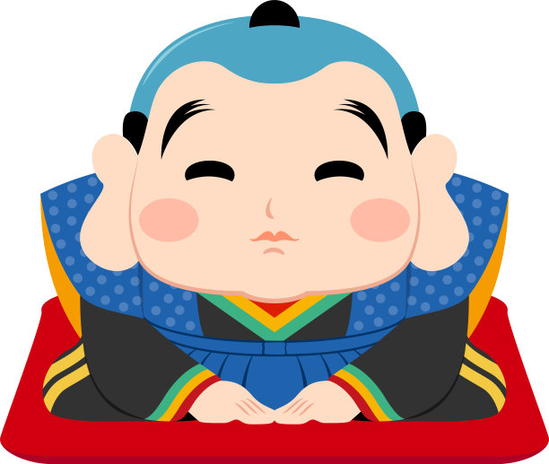 日本传统男性玩偶“福岛”的矢量插画，穿着日本和服。图片下载