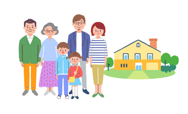 三代人站在房子前面图片下载