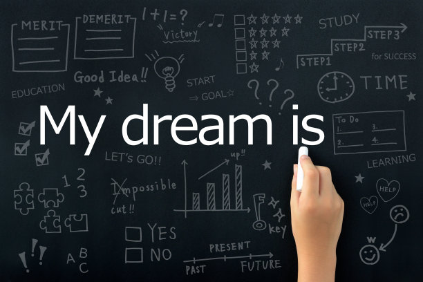 孩子的手在黑板上写下梦想图片下载