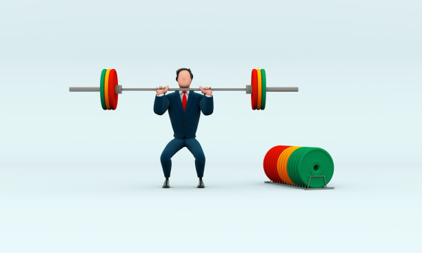 一个卡通人物穿着西装举重的3d插图图片下载