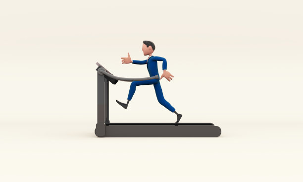 卡通人在西装喜欢健身跑步机上3D插图图片下载