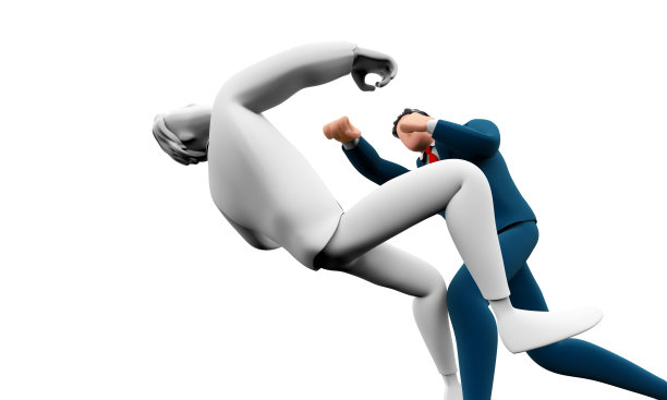 穿西装的卡通人击倒自己来击败自己的拳击训练图片下载