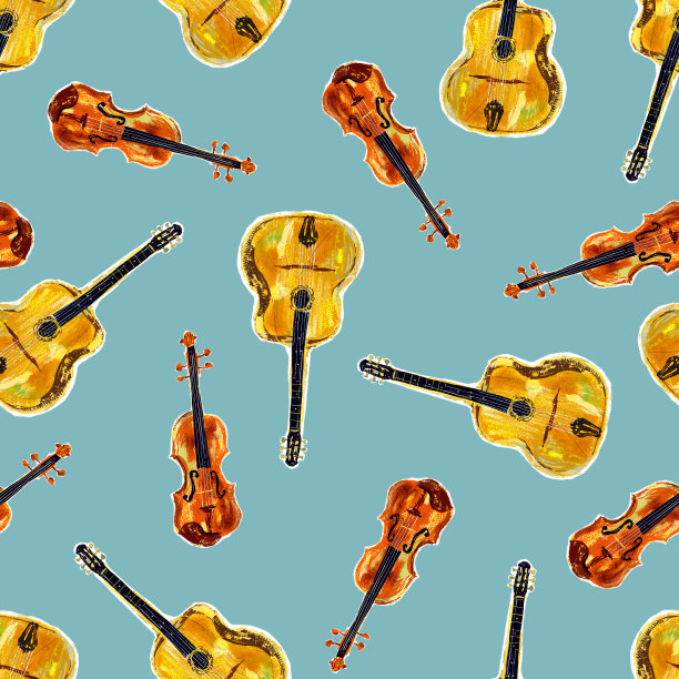 精美的吉他与小提琴无缝图案图片下载