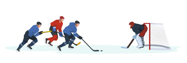 曲棍球比赛现场。曲棍球运动员攻击对手的球门。图片下载