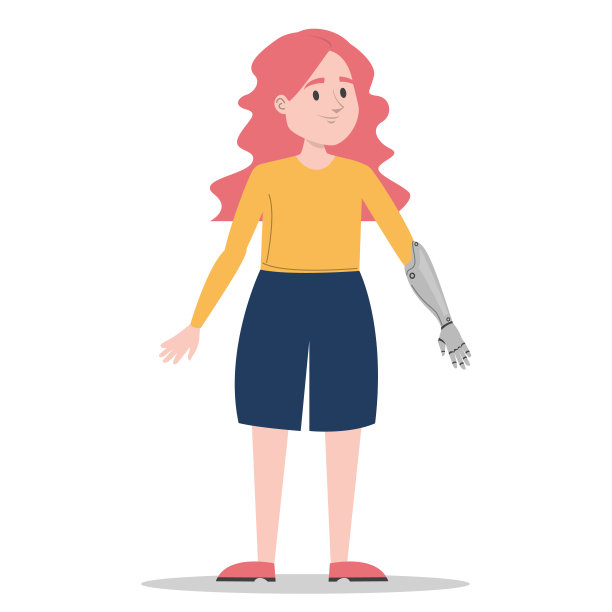 女孩与假肢仿生手臂矢量隔离图片下载