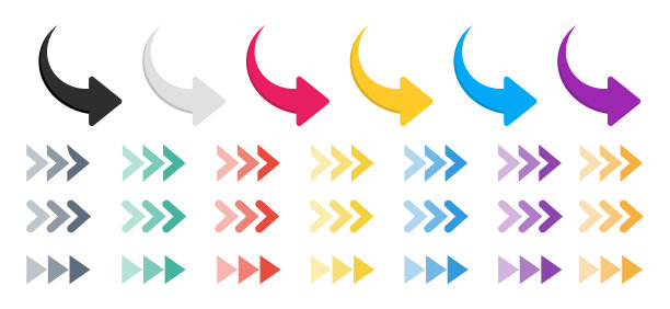 箭头图标集。向上箭头按钮符号。光标的迹象。现代设计的彩色箭头。图片下载