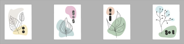 粉彩抽象图案。手绘涂鸦各种形状，树叶，脸，斑点，水滴。当代现代潮流矢量图片下载