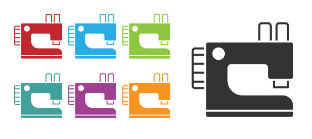 黑色缝纫机图标孤立在白色背景上。设置图标丰富多彩。向量图片下载