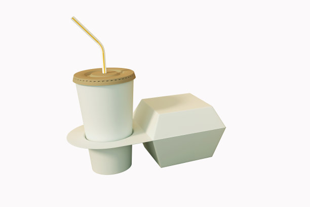 快餐包装套装。咖啡杯纸杯架，食品盒3D渲染。图片下载