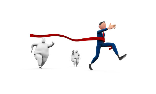 三维插图的卡通男人在西装和胖男人赛跑图片下载