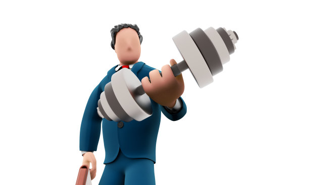 卡通人西装爱健身单手卷曲哑铃锻炼手臂图片下载