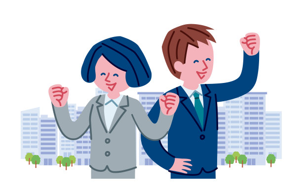 一个男人和一个女人穿着大楼和西装的插图图片下载